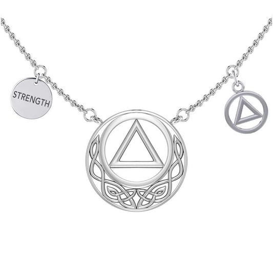 Strength AA Recovery Celtic Sterling Silver Necklace Sterling Silver Celtic Motifs For Sobriety And Resilience