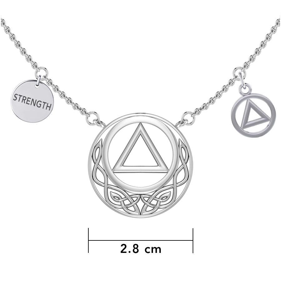 Strength AA Recovery Celtic Sterling Silver Necklace Sterling Silver Celtic Motifs For Sobriety And Resilience