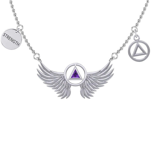 Peter Stone Strength Angel Wings Necklace With Gemstone In Sterling Silver AA Recovery Collection