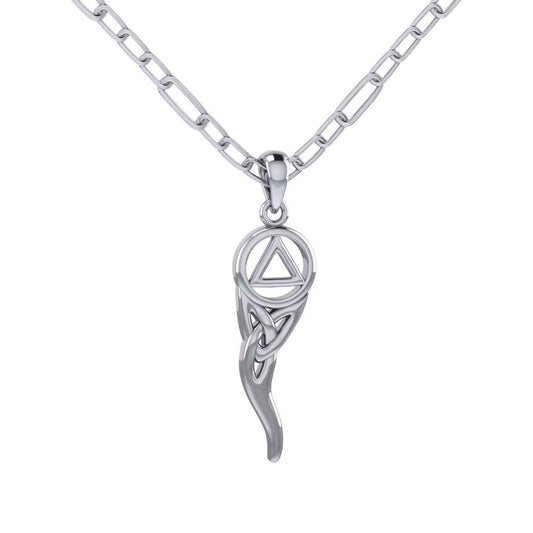 Sterling Silver Recovery Necklace With Sobriety Triangle Celtic Italian Horn AA Recovery Collection