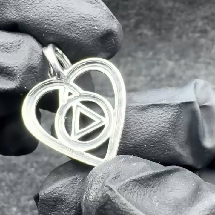 Heart With AA Recovery Symbol Sterling Silver Pendant Necklace Open Heart Design Unity Service Recovery