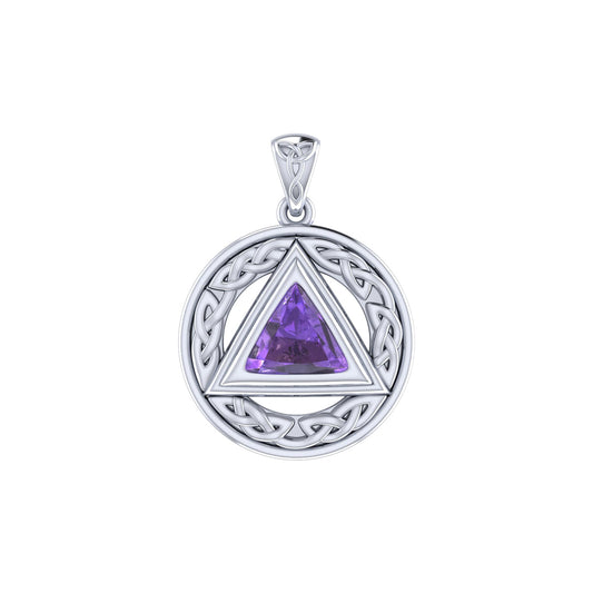 Celtic AA Symbol Sterling Silver Pendant With Gemstone Sobriety Triangle Recovery Jewelry