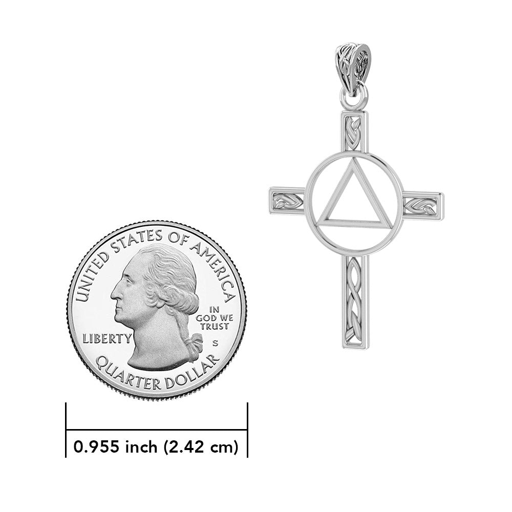 Celtic Knotwork AA Recovery Cross Sterling Silver Pendant TPD327