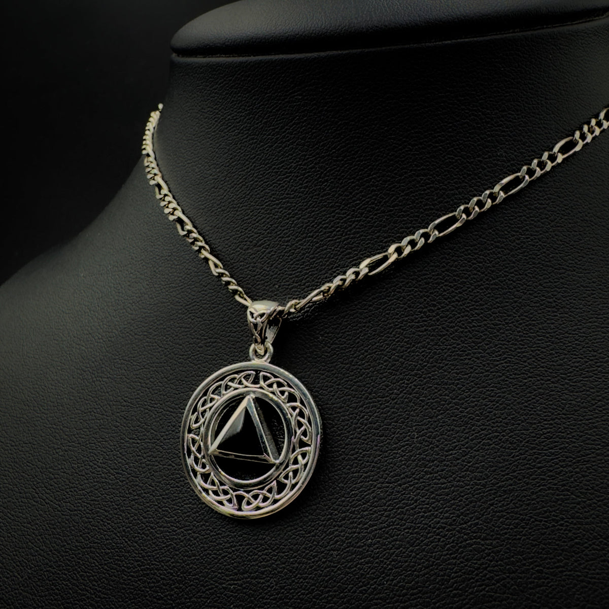 AA Recovery Sterling Silver Pendant With Celtic Border Sobriety Triangle Peter Stone