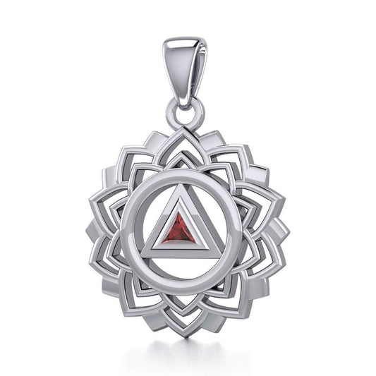 Crown Chakra with Recovery Gemstone Symbols Sterling Silver Pendant
