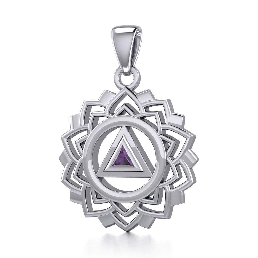 Crown Chakra with Recovery Gemstone Symbols Sterling Silver Pendant