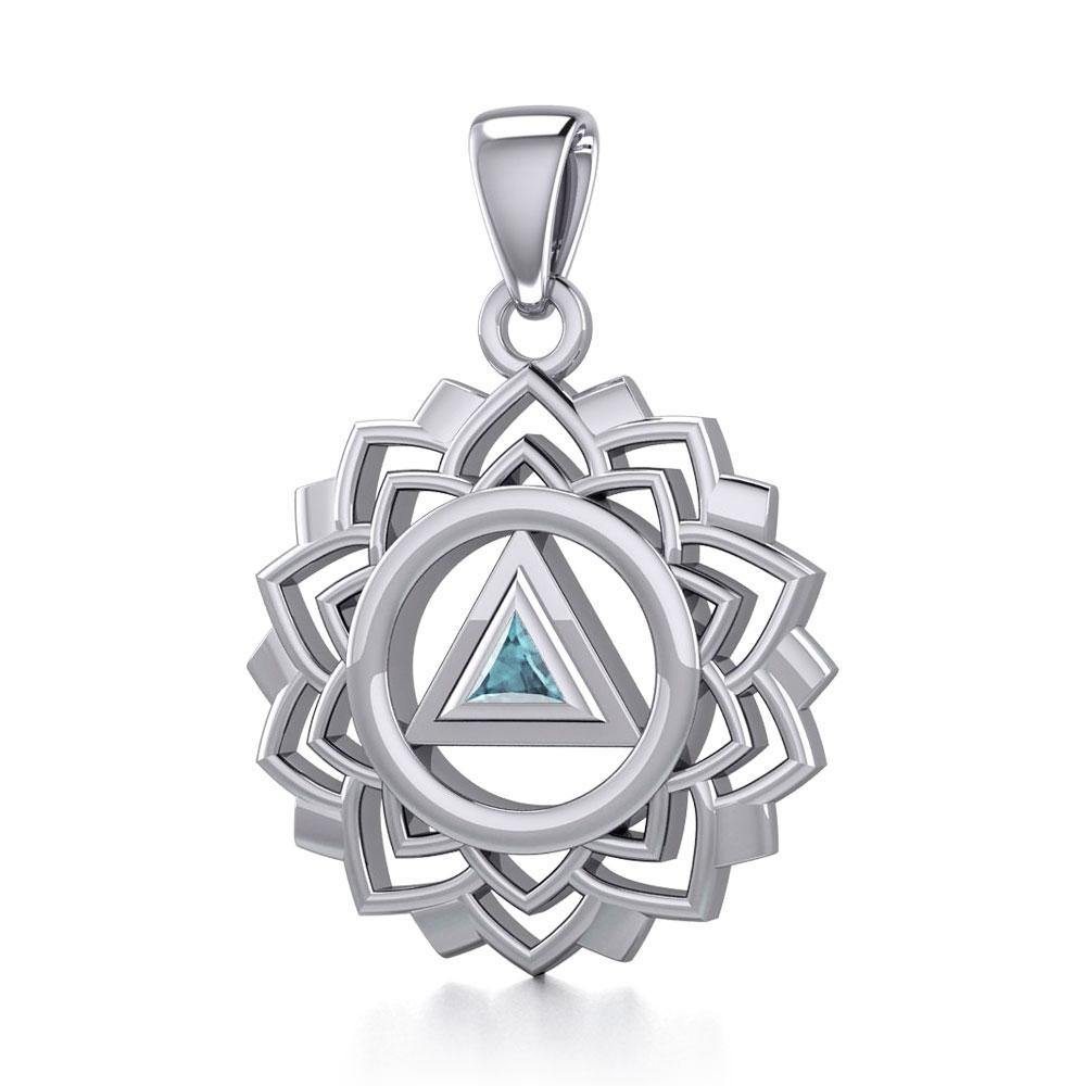 Crown Chakra with Recovery Gemstone Symbols Sterling Silver Pendant