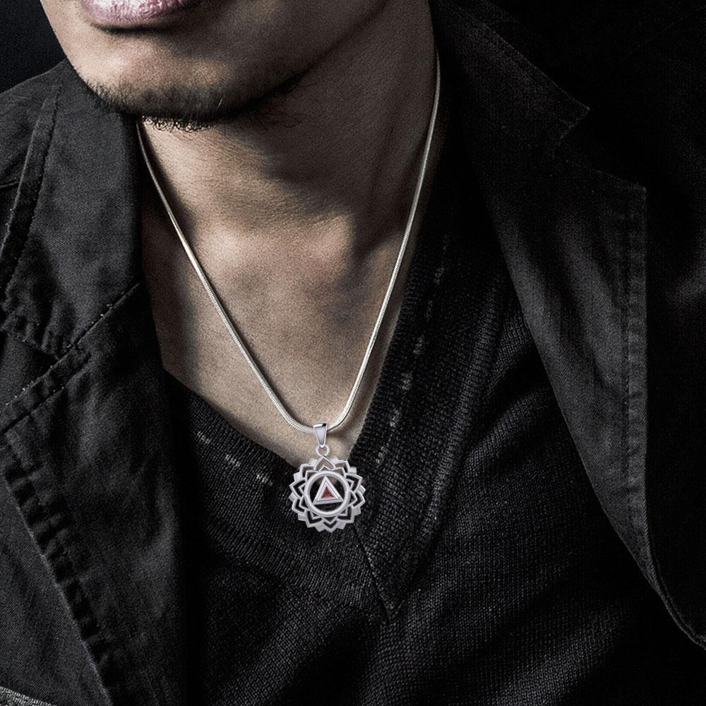 Crown Chakra with Recovery Gemstone Symbols Sterling Silver Pendant