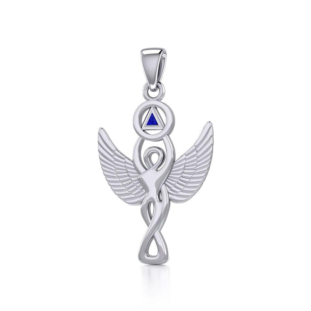 Sterling Silver Winged Goddess Pendant Inlaid Recovery Symbol AA Recovery Collection