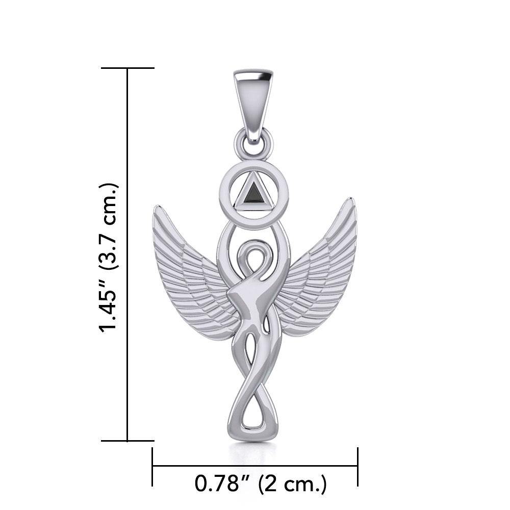 Sterling Silver Winged Goddess Pendant Inlaid Recovery Symbol AA Recovery Collection