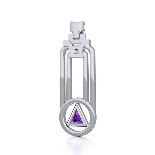 Modern Geometric Sterling Silver Pendant With Gemstone Sobriety Triangle Peter Stone AA Recovery Collection