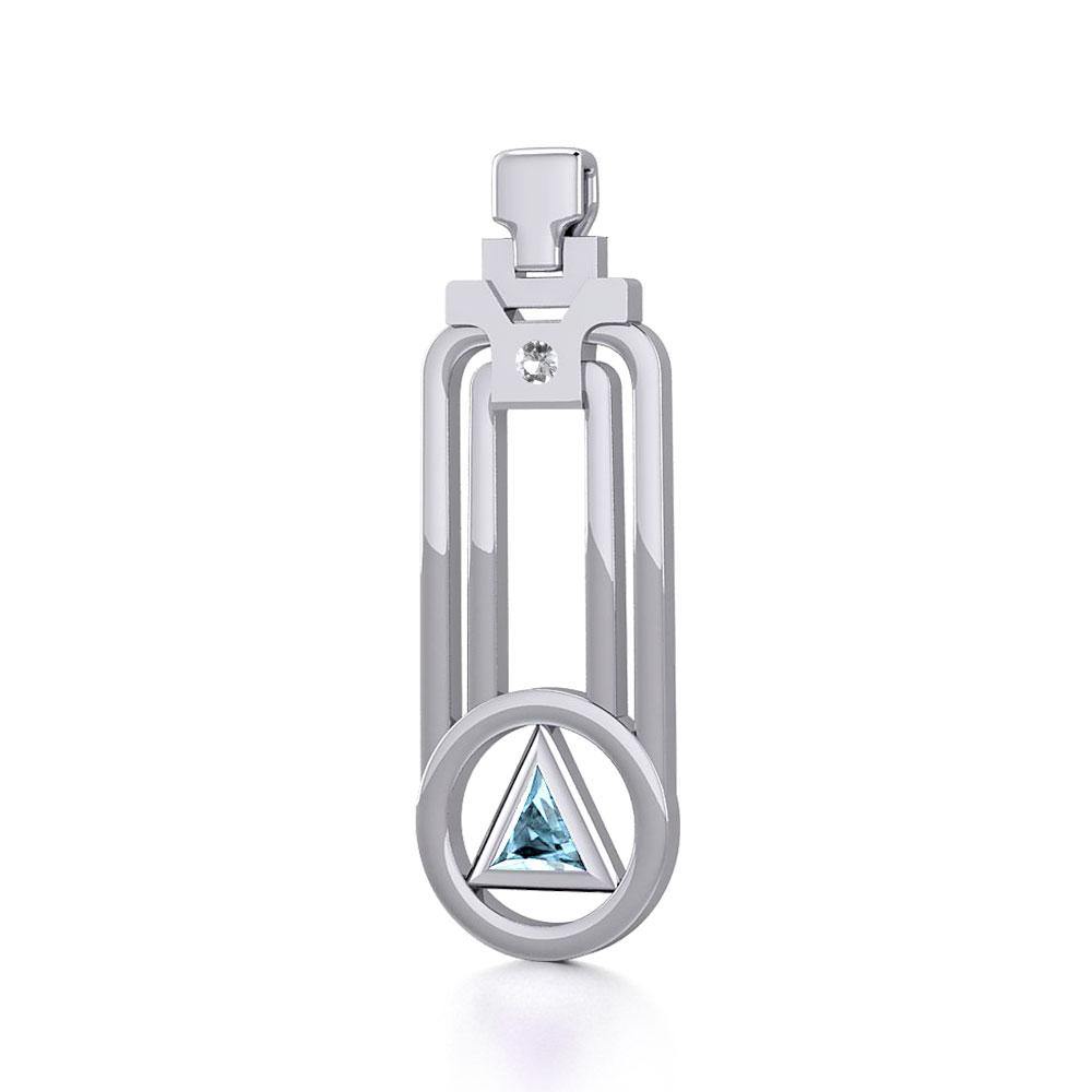 Modern Geometric Sterling Silver Pendant With Gemstone Sobriety Triangle Peter Stone AA Recovery Collection