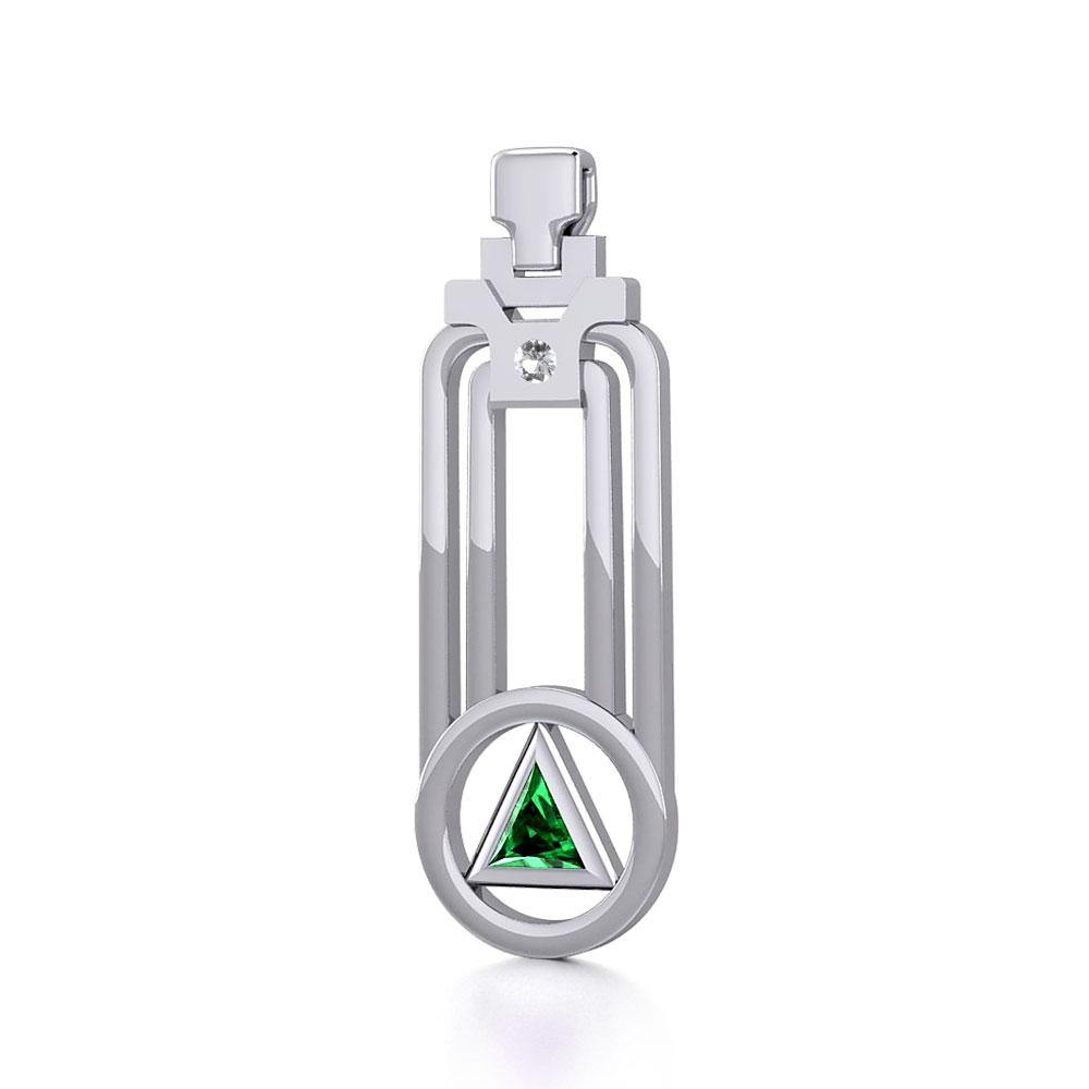 Modern Geometric Sterling Silver Pendant With Gemstone Sobriety Triangle Peter Stone AA Recovery Collection