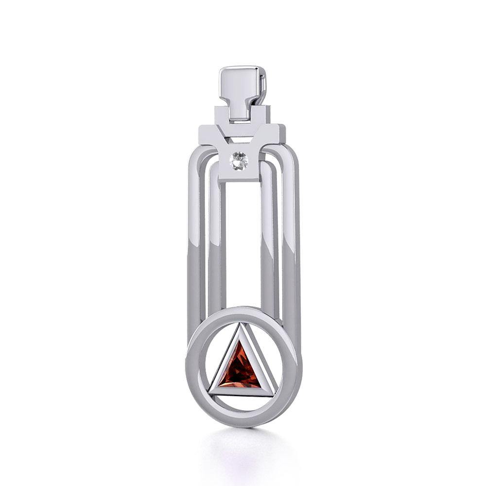 Modern Geometric Sterling Silver Pendant With Gemstone Sobriety Triangle Peter Stone AA Recovery Collection