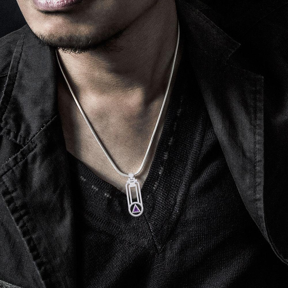 Modern Geometric Sterling Silver Pendant With Gemstone Sobriety Triangle Peter Stone AA Recovery Collection