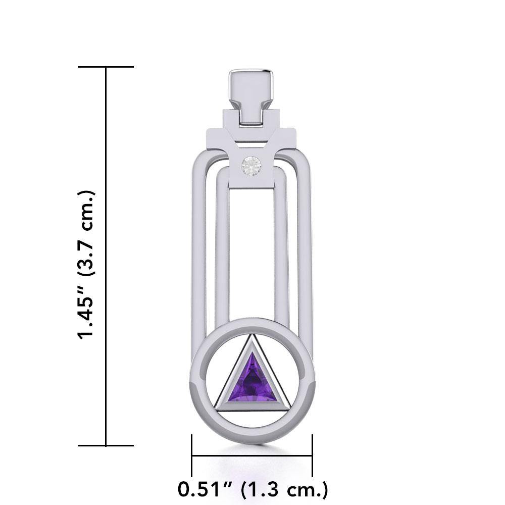 Modern Geometric Sterling Silver Pendant With Gemstone Sobriety Triangle Peter Stone AA Recovery Collection