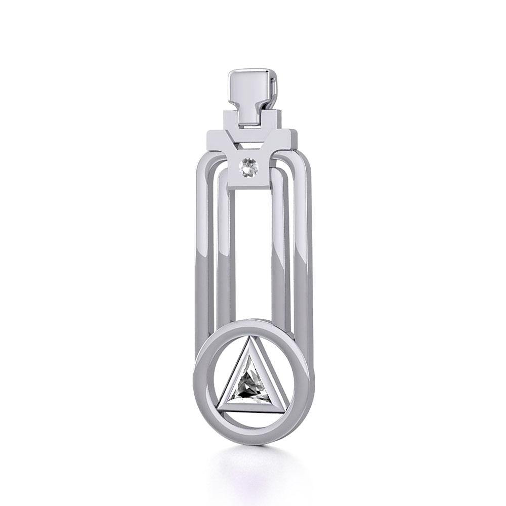 Modern Geometric Sterling Silver Pendant With Gemstone Sobriety Triangle Peter Stone AA Recovery Collection