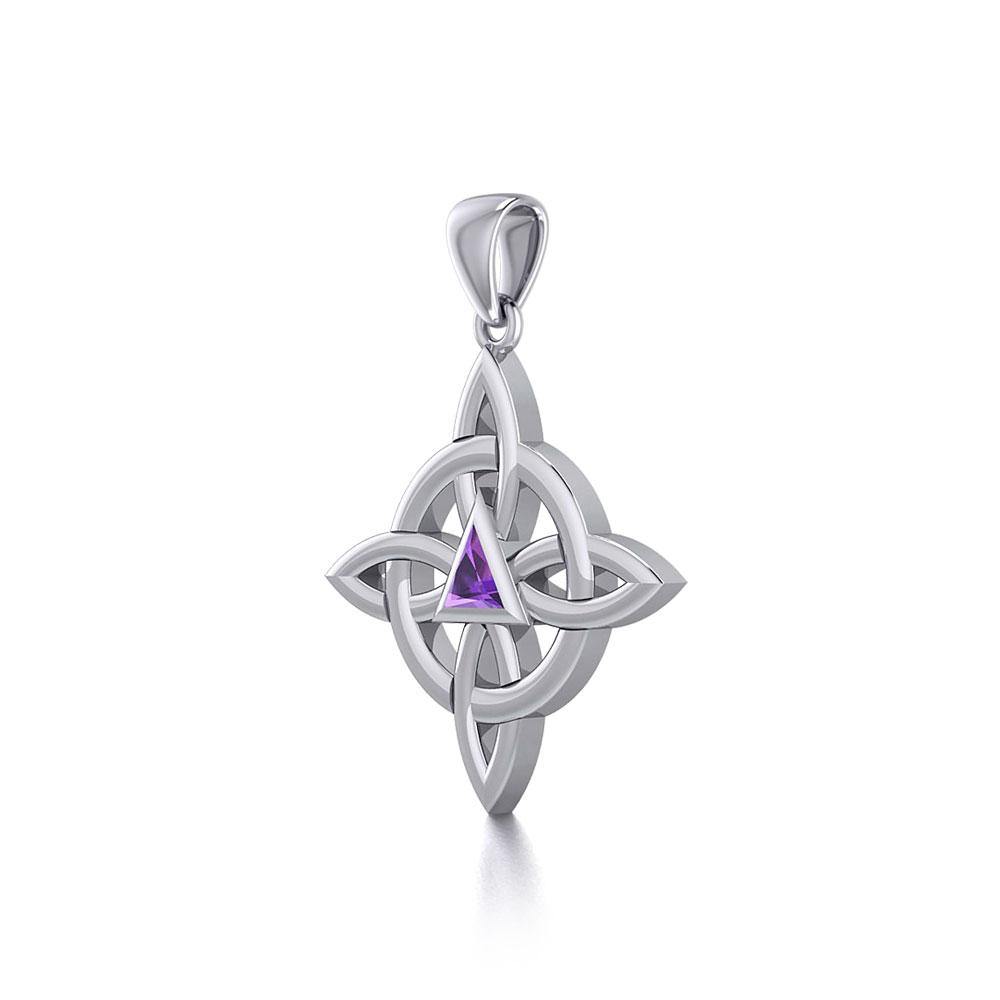 Celtic Four Point Knot AA Recovery Sterling Silver Pendant With Gemstone From Peter Stone AA Recovery Collection