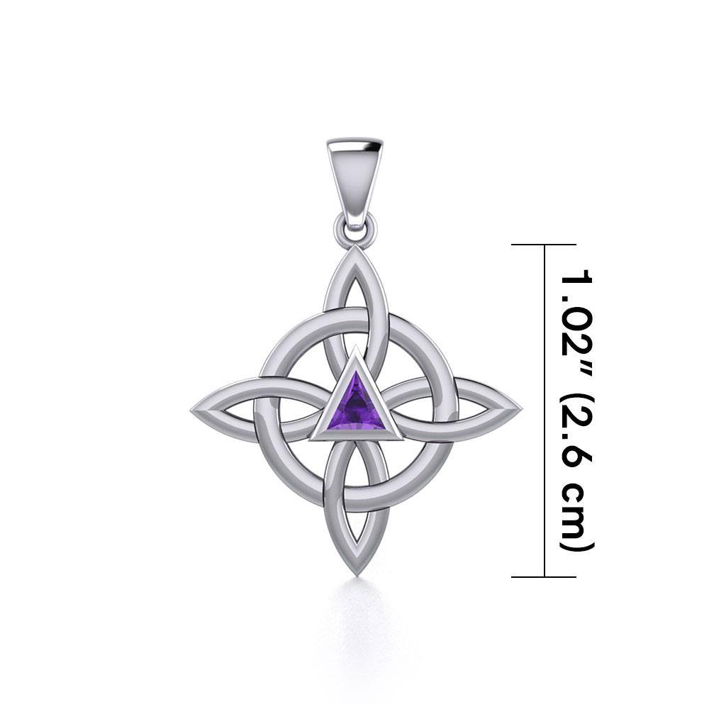 Celtic Four Point Knot AA Recovery Sterling Silver Pendant With Gemstone From Peter Stone AA Recovery Collection