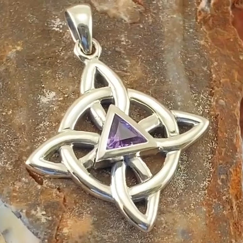Celtic Four Point Knot AA Recovery Sterling Silver Pendant With Gemstone From Peter Stone AA Recovery Collection