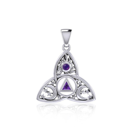 Celtic Trinity Recovery Sterling Silver Pendant With Celestial Gemstone Peter Stone AA Recovery Collection