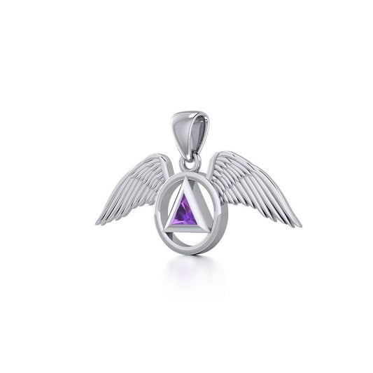 Angel Wings Recovery Sterling Silver Pendant With Gemstone From Peter Stone AA Recovery Collection