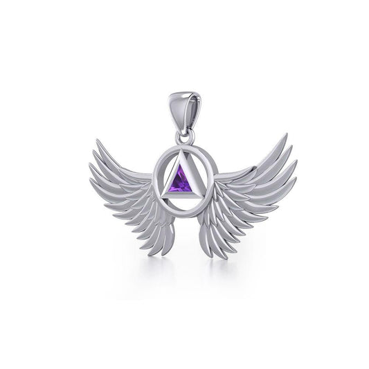 Angel Wings Recovery Sterling Silver Pendant With Gemstone From Peter Stone AA Recovery Collection