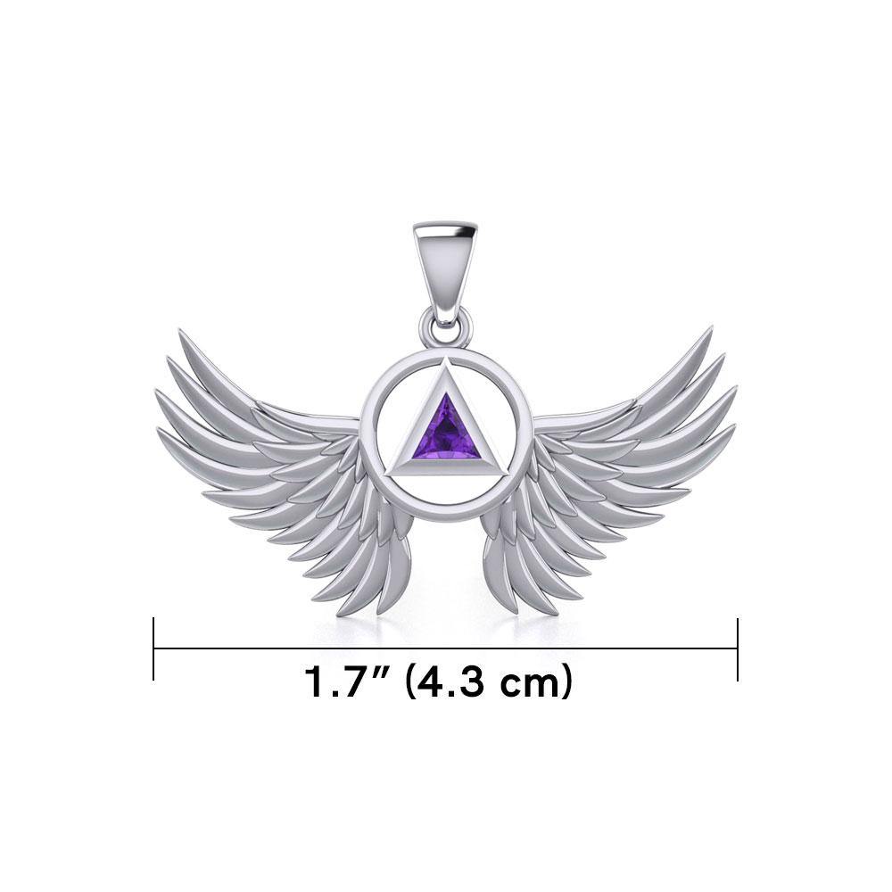 Angel Wings Recovery Sterling Silver Pendant With Gemstone From Peter Stone AA Recovery Collection