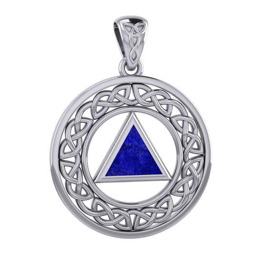 Large AA Recovery Sterling Silver Pendant With Celtic Border Sobriety Triangle