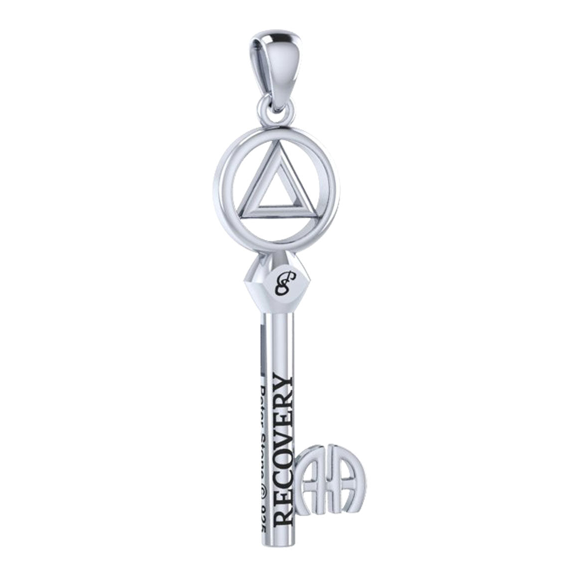 Peter Stone AA Recovery Key of Encouragement Sterling Silver Pendant 925 Jewelry