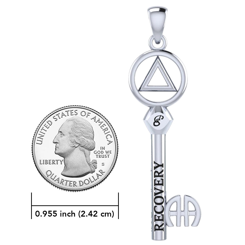 Peter Stone AA Recovery Key of Encouragement Sterling Silver Pendant 925 Jewelry