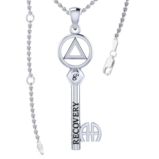 Peter Stone AA Recovery Key of Encouragement Sterling Silver Pendant 925 Jewelry