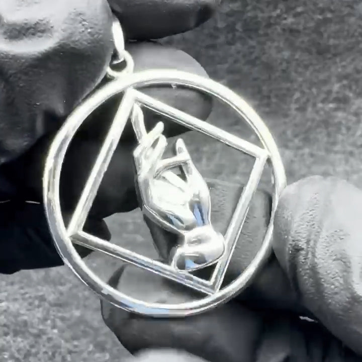 NA Recovery Symbol Christogram Sterling Silver Pendant Jewelry For Recovery Strength Faith And Transformation