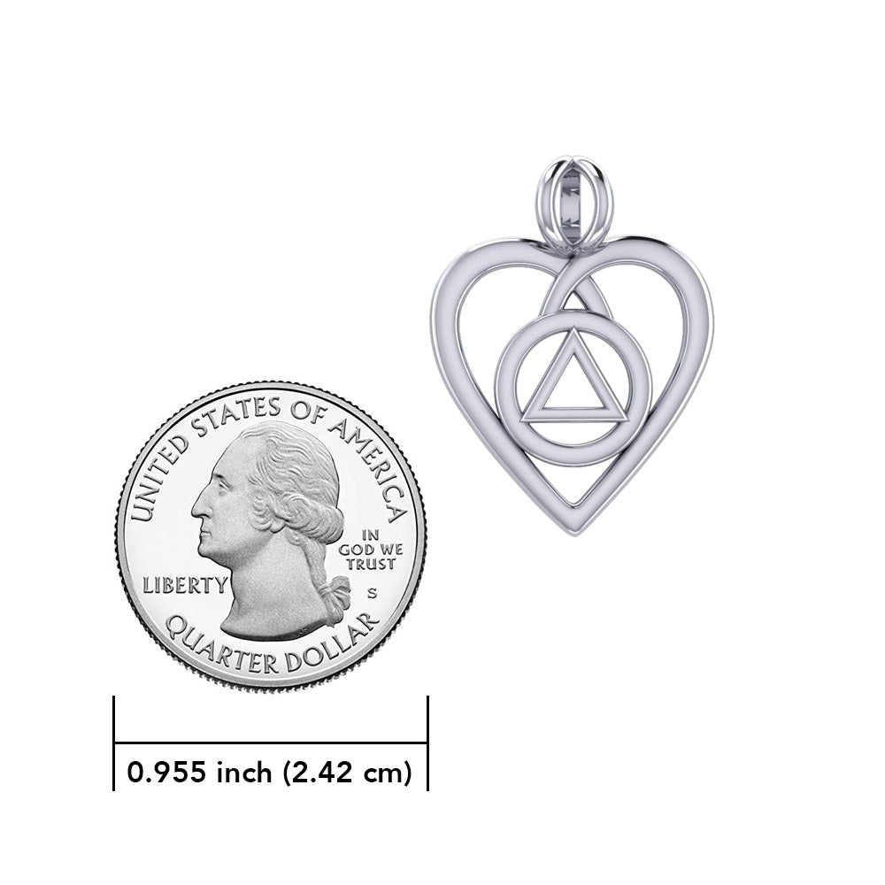 Heart With AA Recovery Symbol Sterling Silver Pendant Necklace Open Heart Design Unity Service Recovery