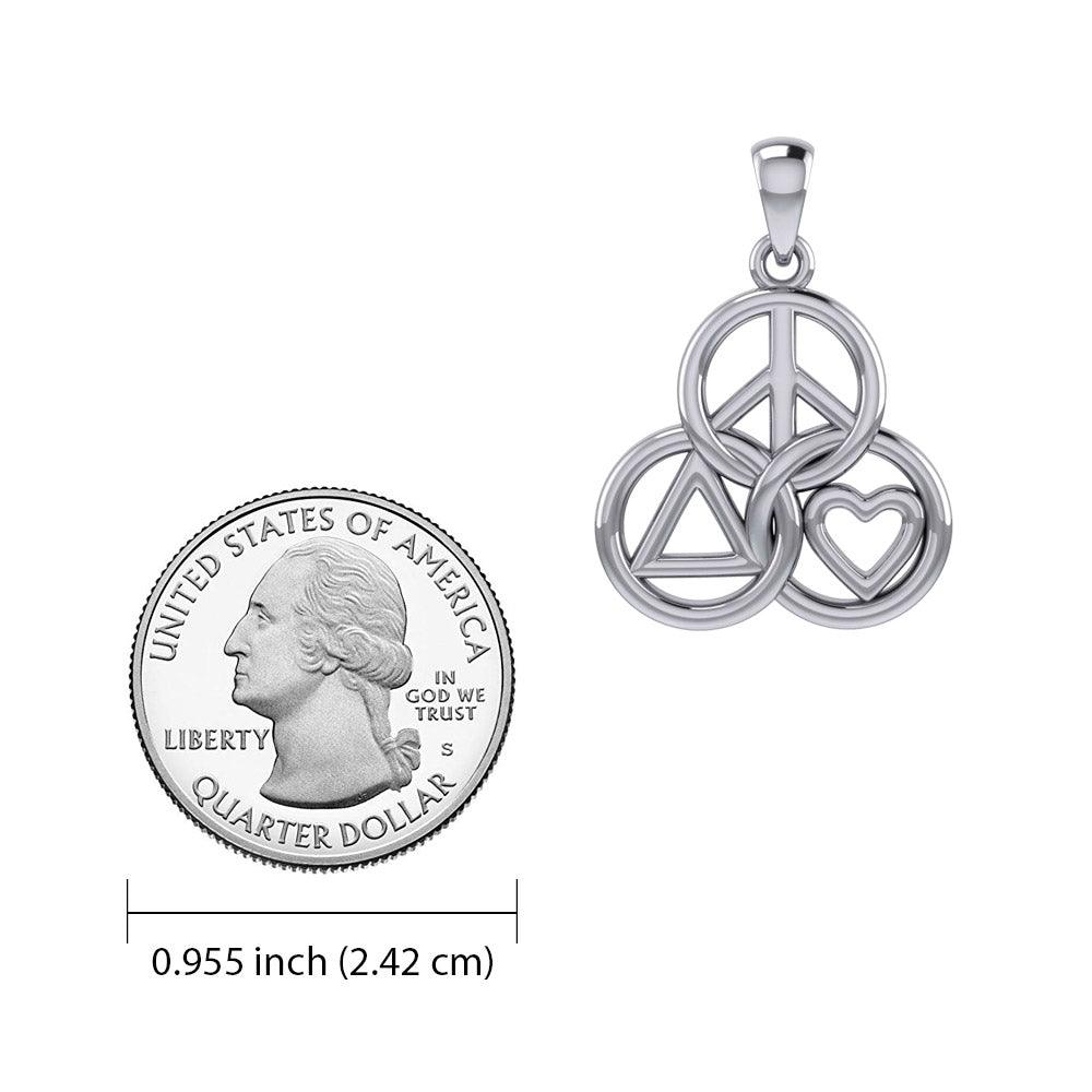 Peace, Love and Recovery in Borromean rings Sterling Silver Pendant