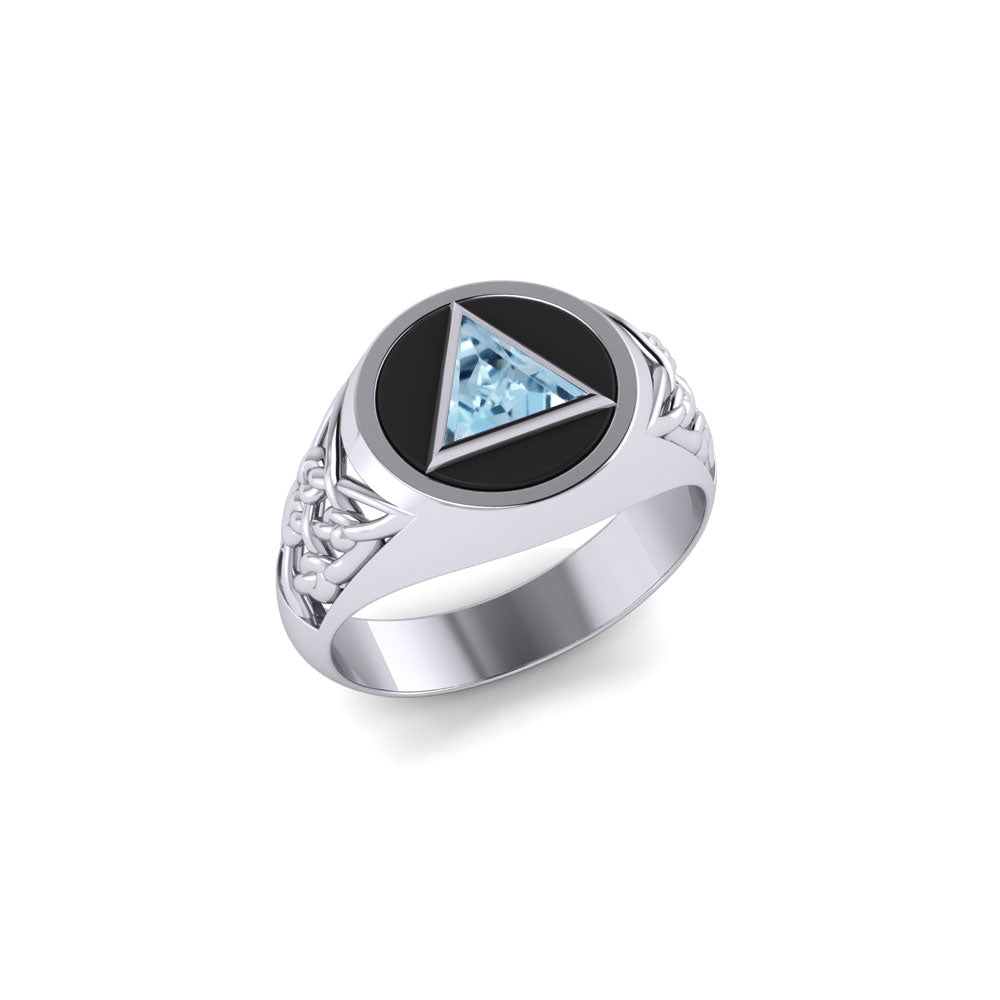 Celtic AA Symbol Sterling Silver Ring With Gemstone From Peter Stone Recovery Collection