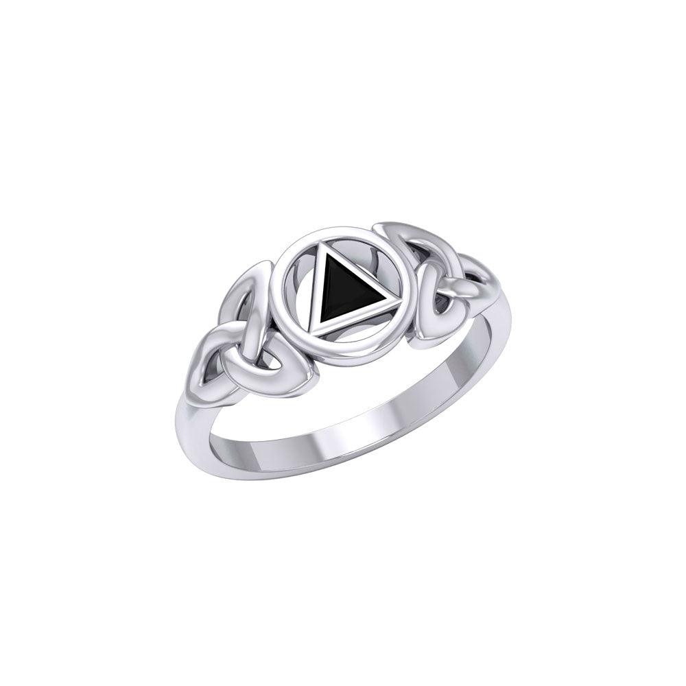 AA Recovery Sterling Silver Ring With Inlay Stone Handcrafted Sobriety Jewelry