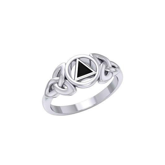 AA Recovery Sterling Silver Ring With Inlay Stone Handcrafted Sobriety Jewelry
