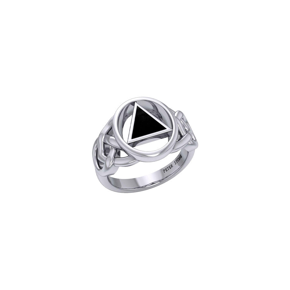 AA Recovery Inlaid Sterling Silver Ring By Peter Stone Sobriety Support Jewelry