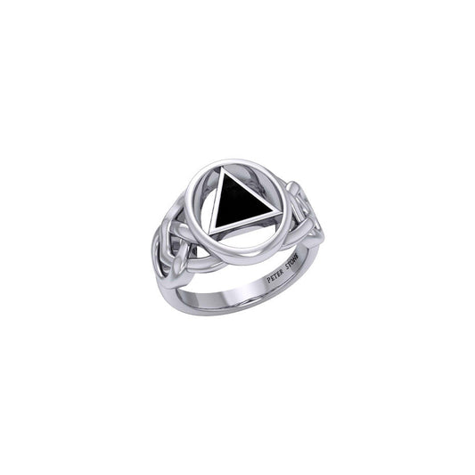 AA Recovery Inlaid Sterling Silver Ring By Peter Stone Sobriety Support Jewelry