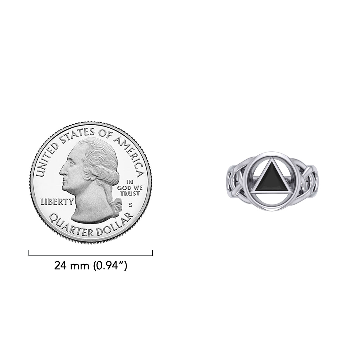 AA Recovery Inlaid Sterling Silver Ring By Peter Stone Sobriety Support Jewelry