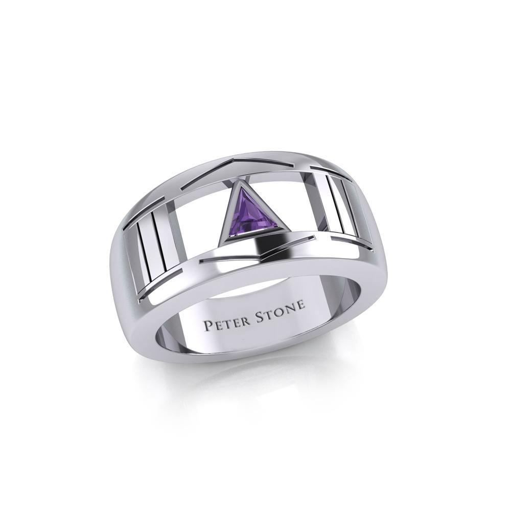 Modern Sterling Silver Ring With Inlaid Recovery Symbol Sobriety Jewelry AA Recovery Collection