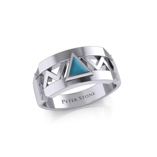 Sterling Silver Modern Band Ring With Inlaid Sobriety Triangle Recovery Symbol Peter Stone AA Recovery