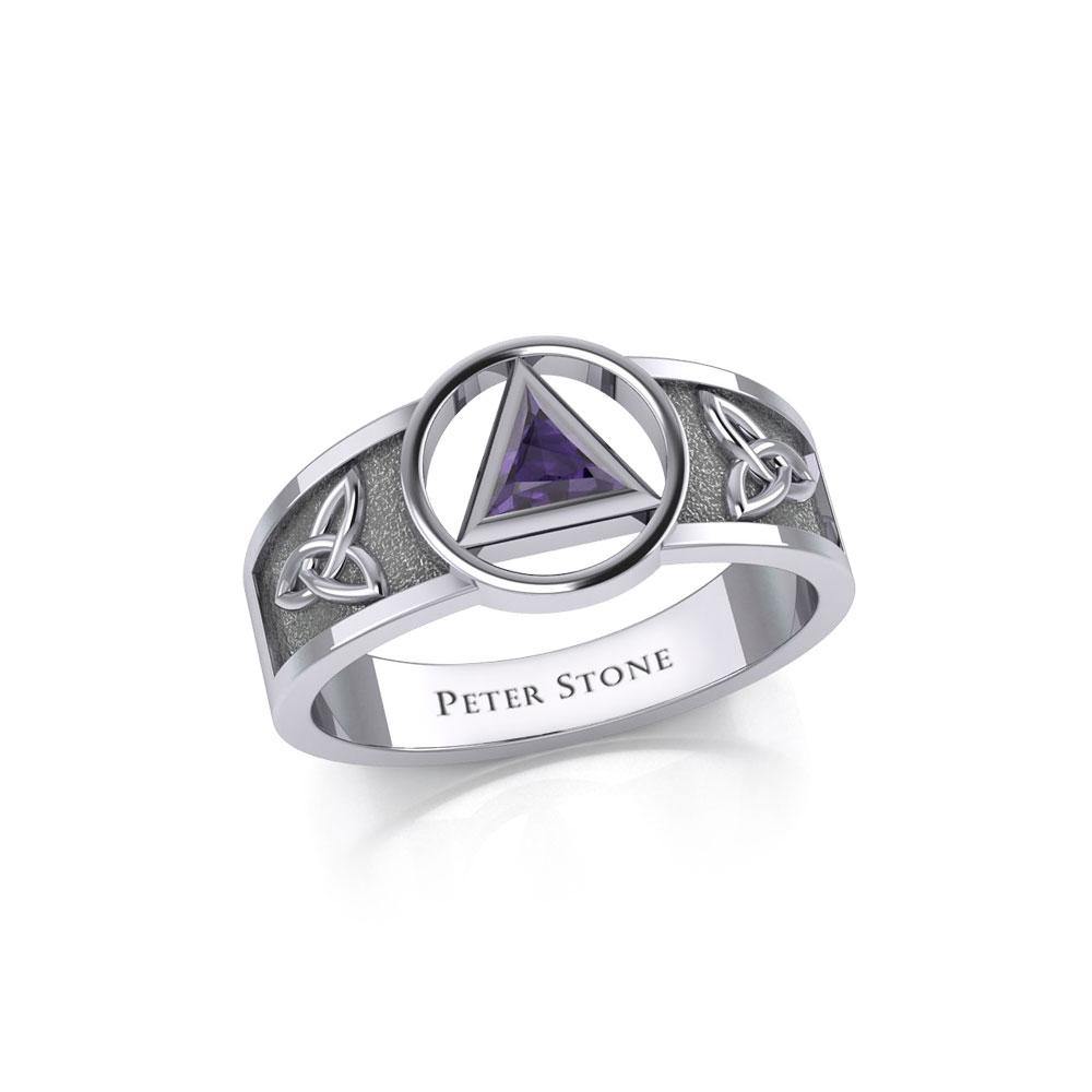 Celtic Trinity Knot Sterling Silver Ring For Women With Recovery Symbol Peter Stone AA Recovery Collection
