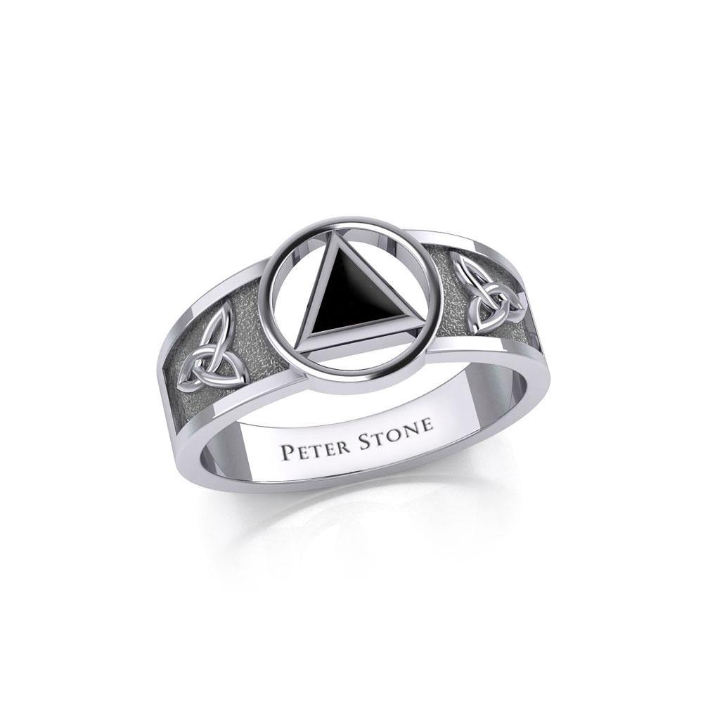 Celtic Trinity Knot Sterling Silver Ring For Women With Recovery Symbol Peter Stone AA Recovery Collection