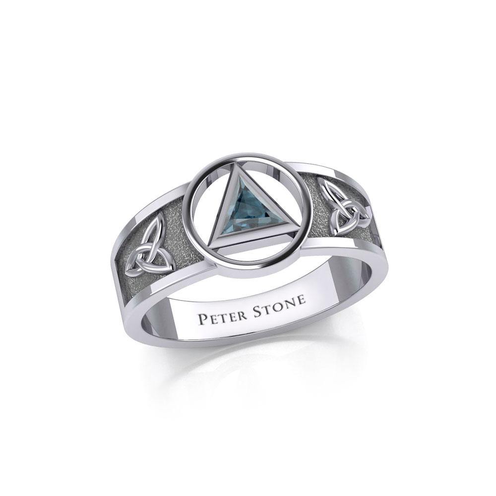 Celtic Trinity Knot Sterling Silver Ring For Women With Recovery Symbol Peter Stone AA Recovery Collection