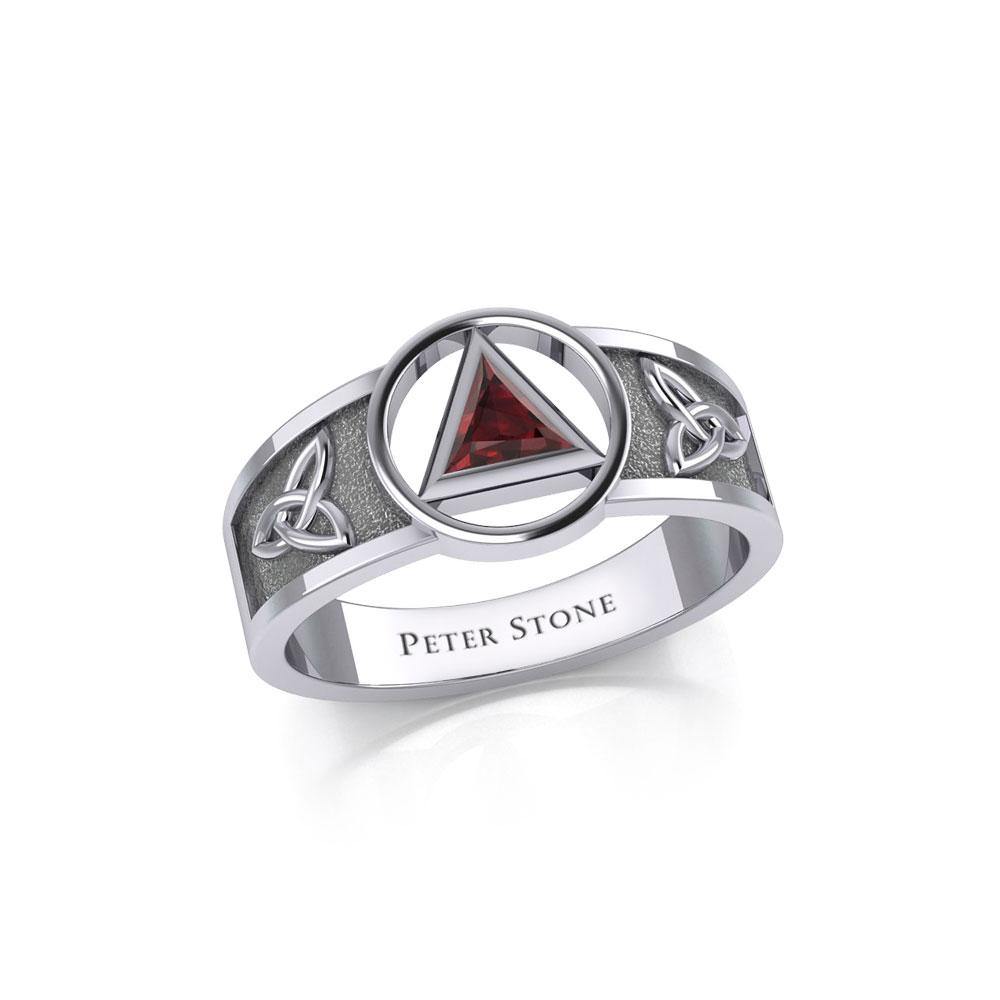 Celtic Trinity Knot Sterling Silver Ring For Women With Recovery Symbol Peter Stone AA Recovery Collection