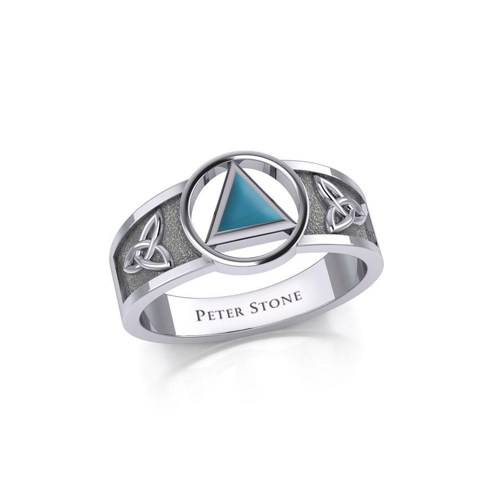 Celtic Trinity Knot Sterling Silver Ring For Women With Recovery Symbol Peter Stone AA Recovery Collection