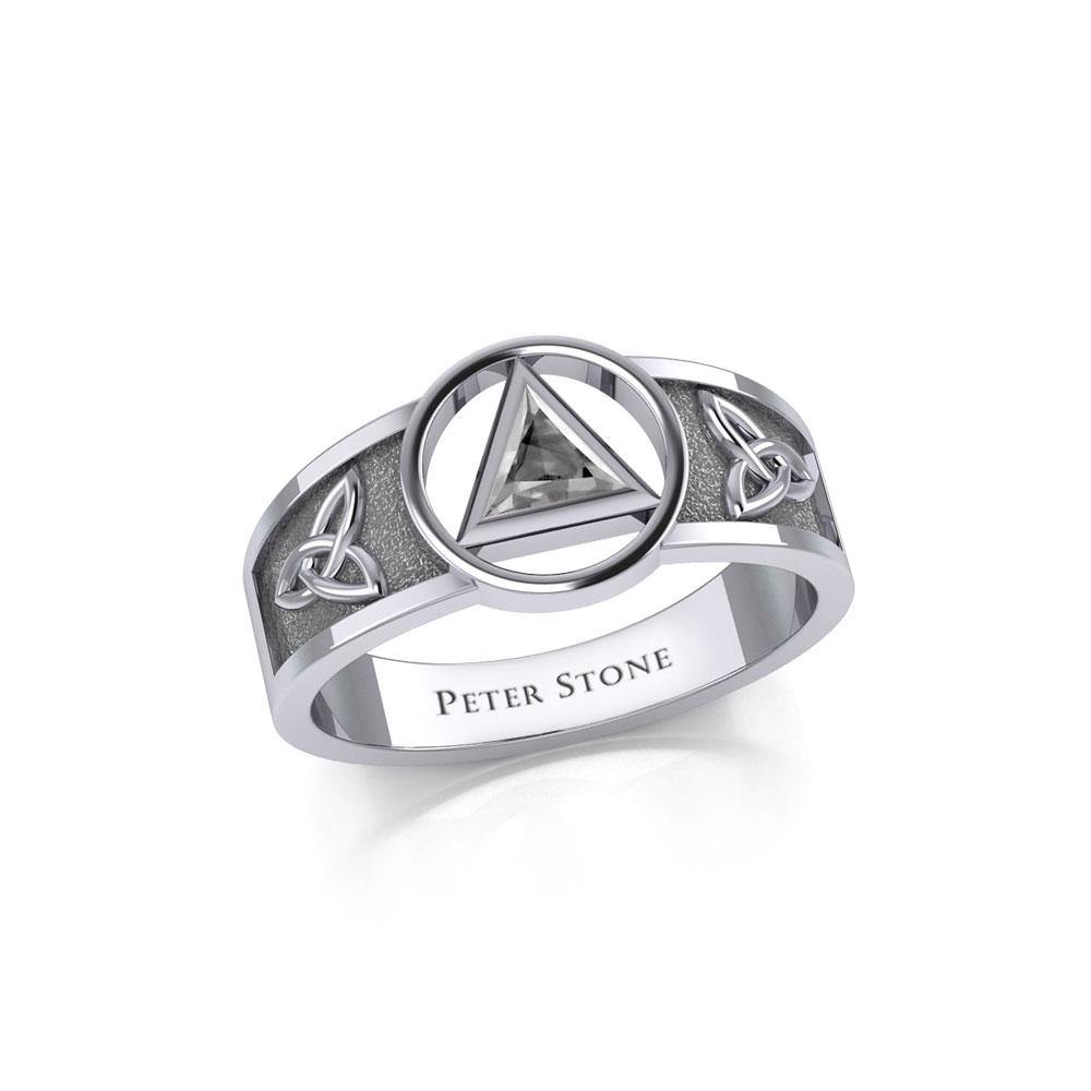 Celtic Trinity Knot Sterling Silver Ring For Women With Recovery Symbol Peter Stone AA Recovery Collection