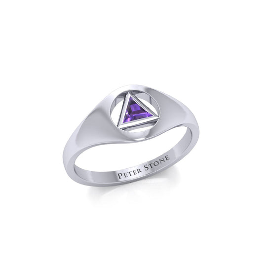 Peter Stone Small Sterling Silver Ring With Inlaid Sobriety Triangle Recovery Symbol From AA Recovery Collection
